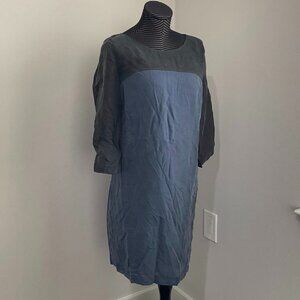 Hugo Boss Colorblock A-Line Dress Round Neck Long Sleeve Size 4 Blue/Black